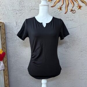 Black Workout Top with Ruched Detail, Short Sleeve Athletic Shirt
